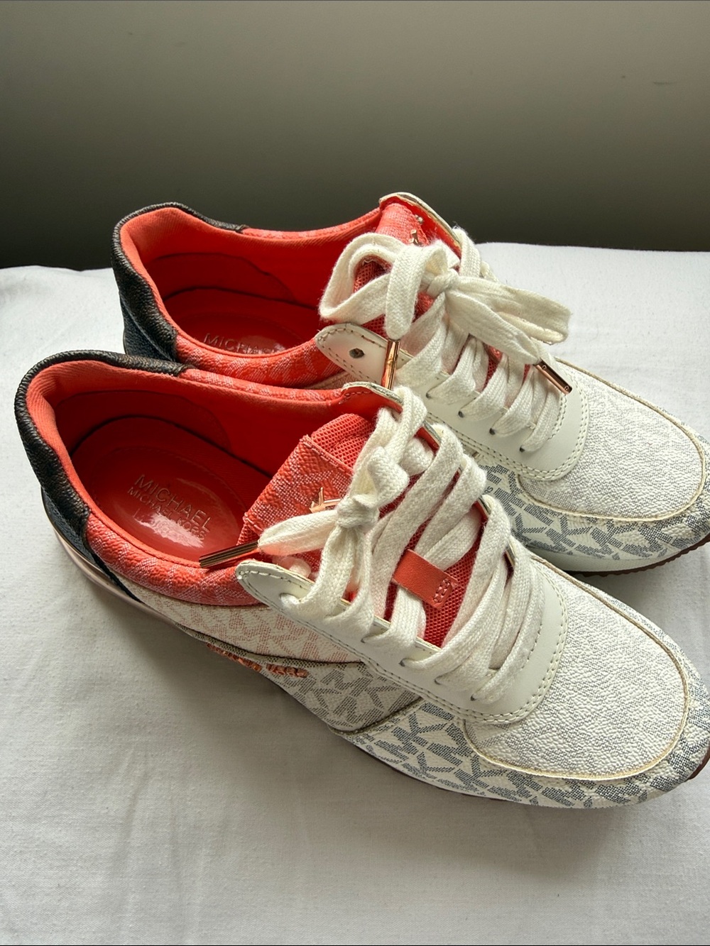 Michael Kors White & Coral Fashion Trainer Sneakers